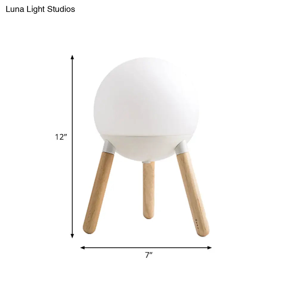 Modern White Globe Cream Glass Table Light With Tripod Wood Base