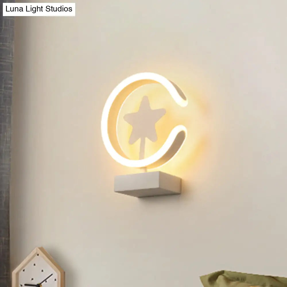 Modern White/Gold Circle Flush Mount Wall Sconce With Star Pattern Led Lighting Warm/White Light