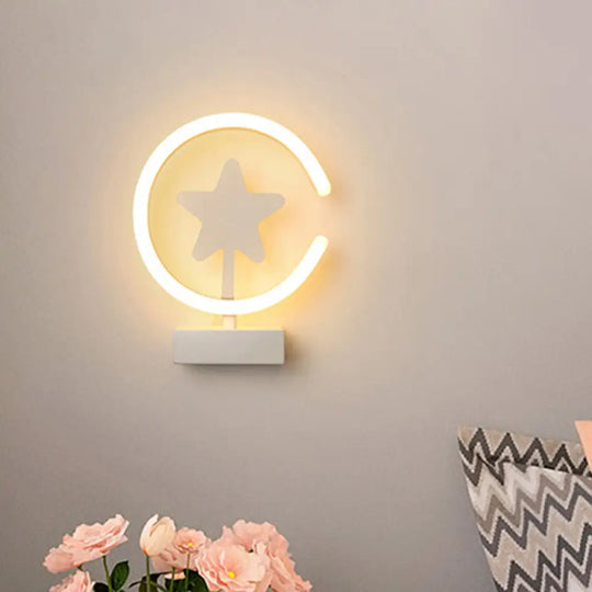 Modern White/Gold Circle Flush Mount Wall Sconce With Star Pattern Led Lighting Warm/White Light