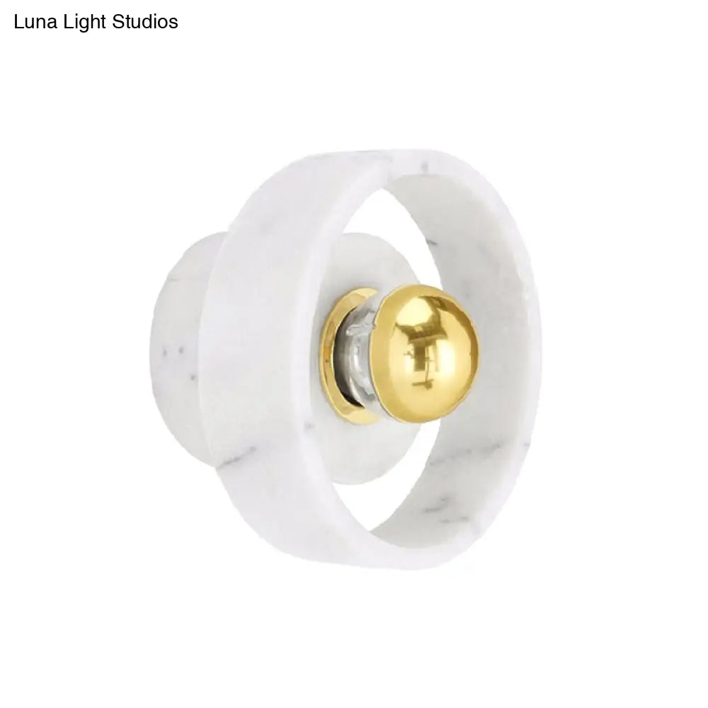 Modern White-Gold Circle Sconce Lighting - Designer Wall-Mounted Marble Light With 1 Bulb