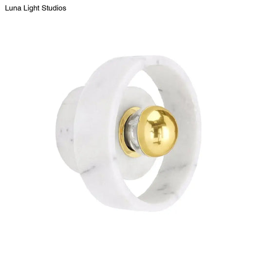 Modern White-Gold Circle Sconce Lighting - Designer Wall-Mounted Marble Light With 1 Bulb