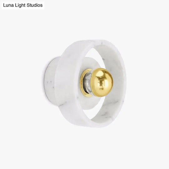 Modern White-Gold Circle Sconce Lighting - Designer Wall-Mounted Marble Light With 1 Bulb