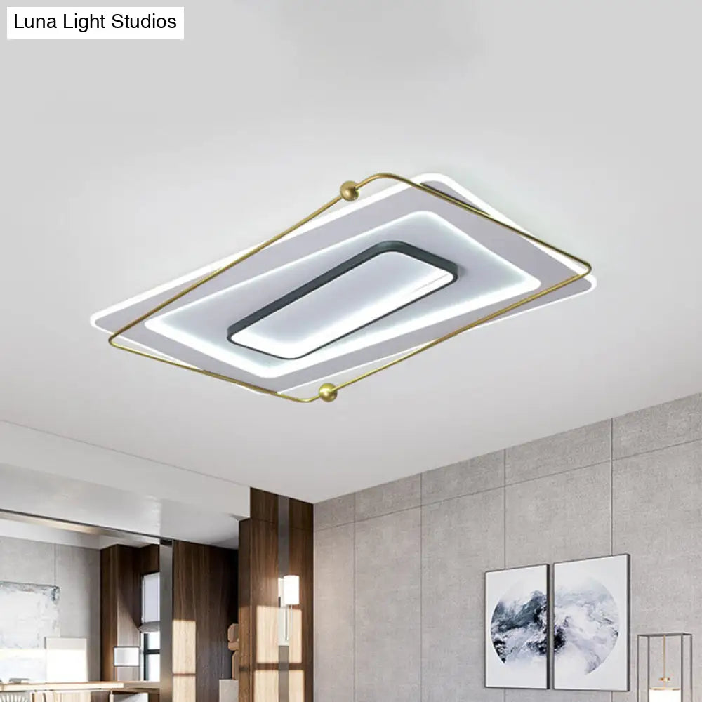 Modern White-Gold Layered Rectangular Flushmount Led Ceiling Light Warm/White Glow / White