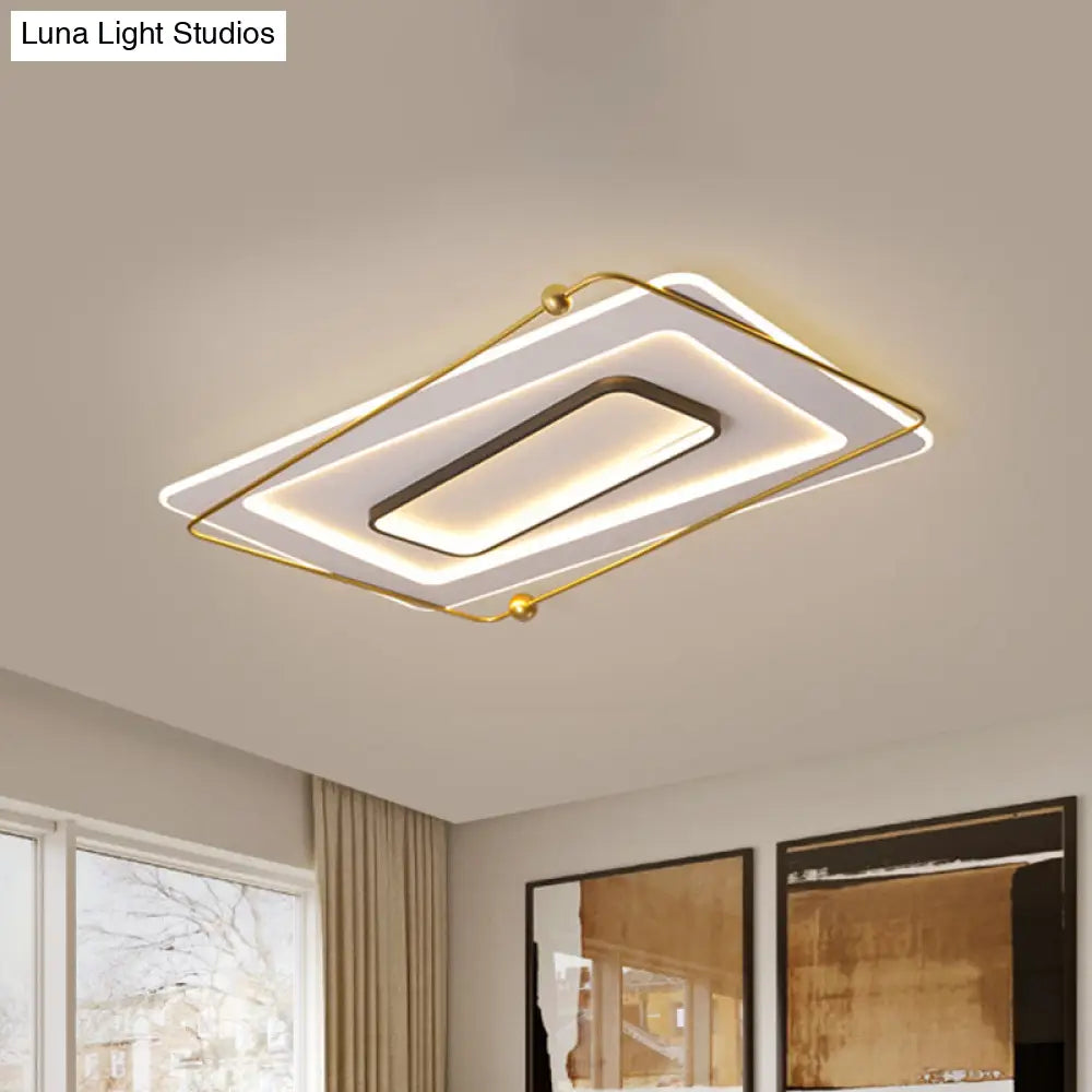 Modern White-Gold Layered Rectangular Flushmount Led Ceiling Light Warm/White Glow