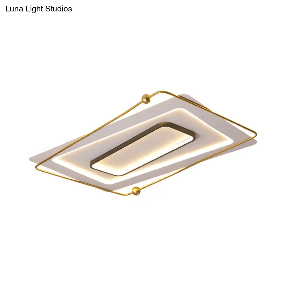 Modern White - Gold Layered Rectangular Flushmount Led Ceiling Light – Warm/White Glow