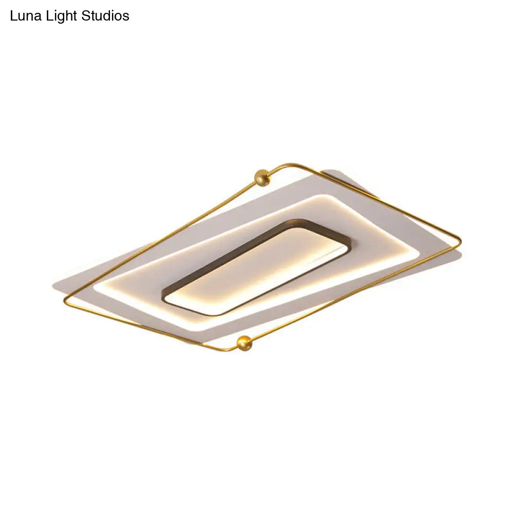 Modern White-Gold Layered Rectangular Flushmount Led Ceiling Light Warm/White Glow