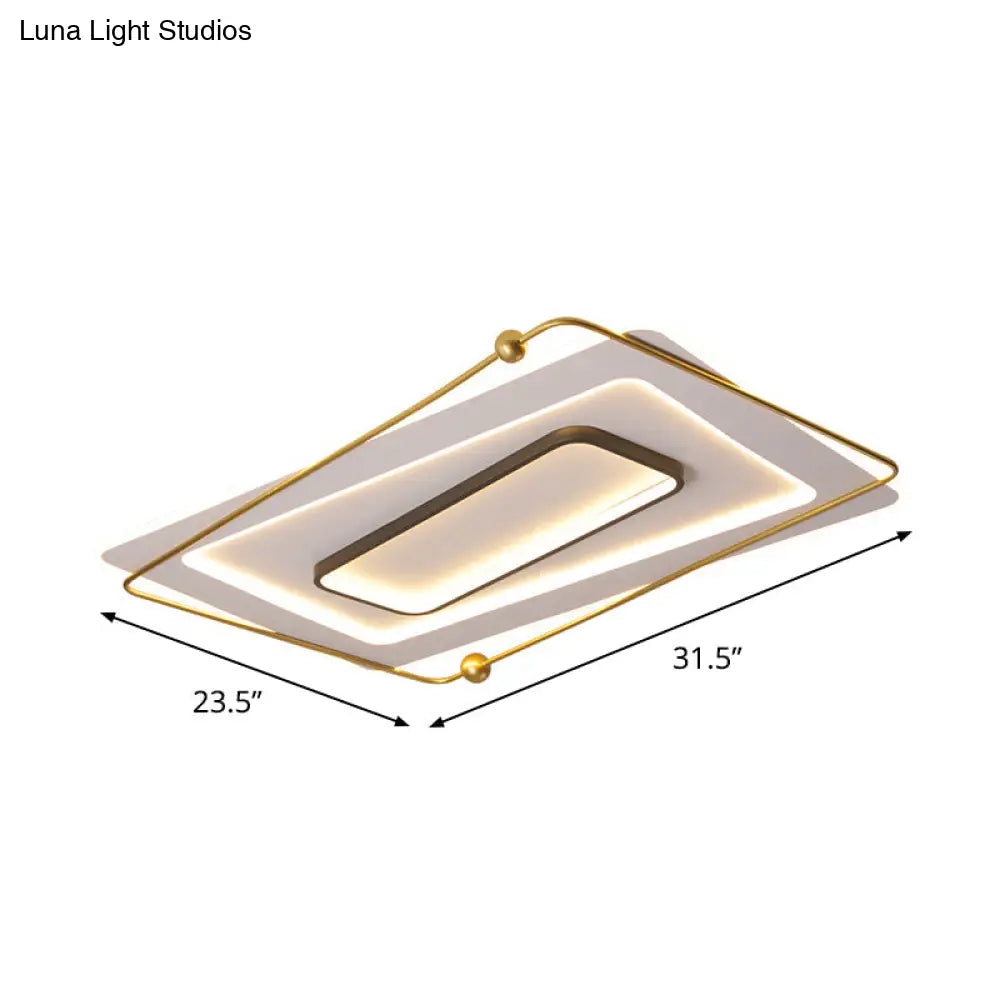 Modern White - Gold Layered Rectangular Flushmount Led Ceiling Light – Warm/White Glow