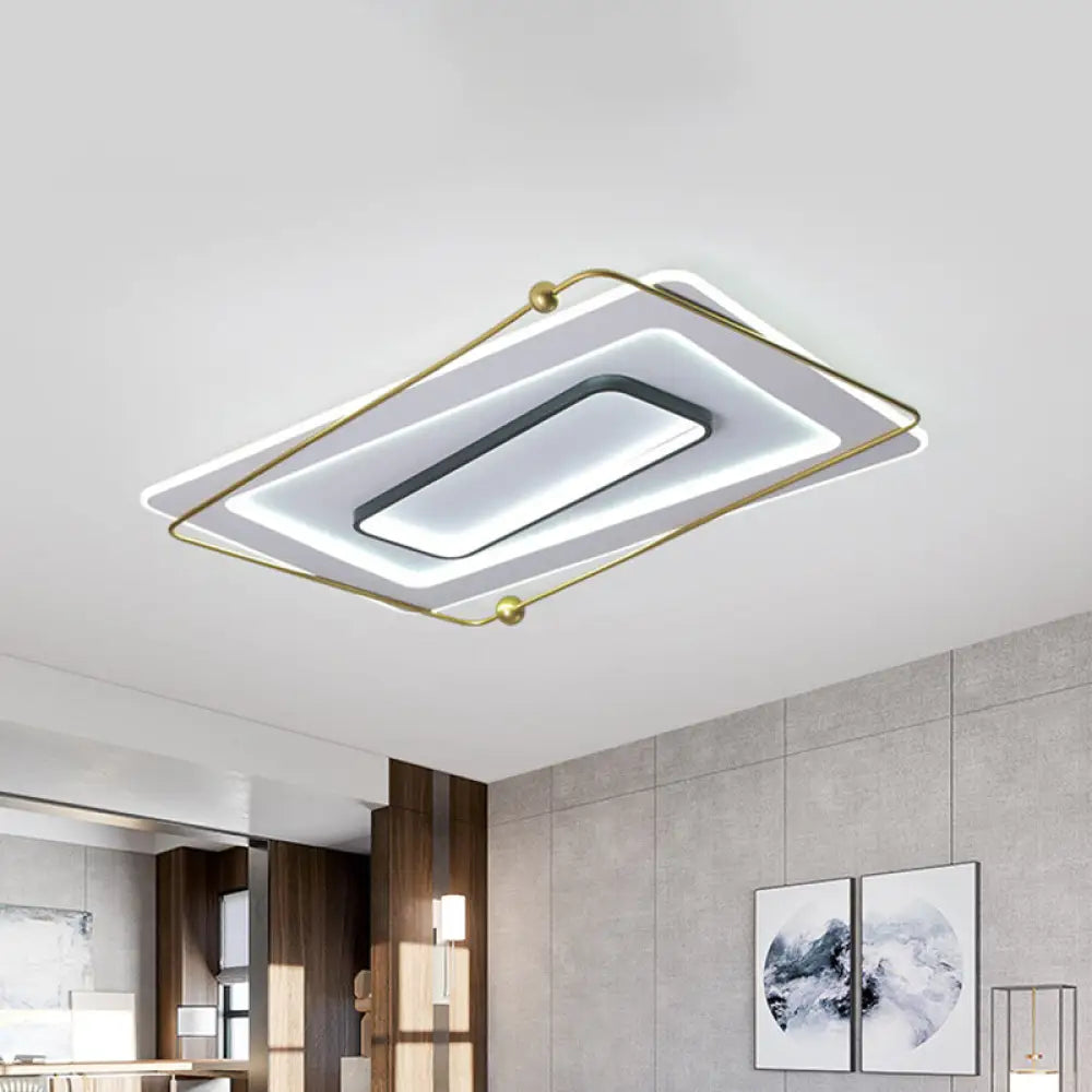 Modern White - Gold Layered Rectangular Flushmount Led Ceiling Light – Warm/White Glow / White