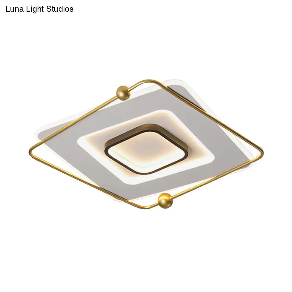 Modern White - Gold Tiered Led Flush Mount Ceiling Light Thin Square Aluminum Fixture (18’/22’