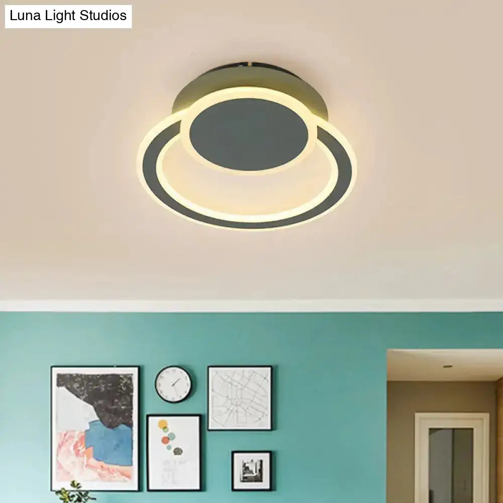 Modern White/Green Hoop Led Ceiling Light With Warm/White Lighting For Bedroom