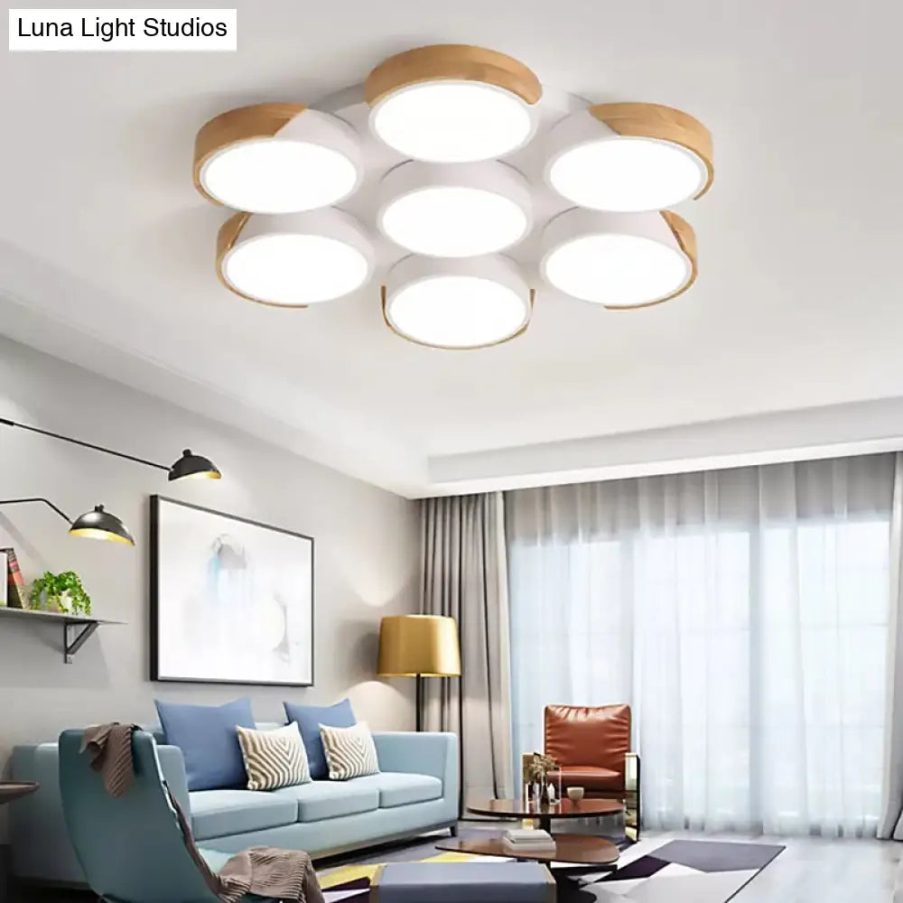 Modern White/Green Round Flush Ceiling Light With Stylish Metal Finish - 3/7 Heads Lamp For Living