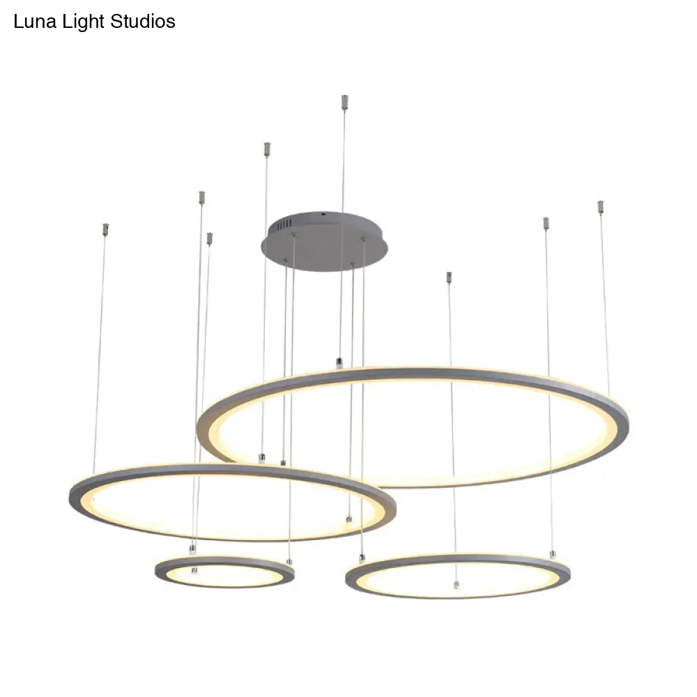 Modern White/Grey Circular Chandelier - 3/4 Lights Acrylic Led Pendant Lamp In White/Warm Light