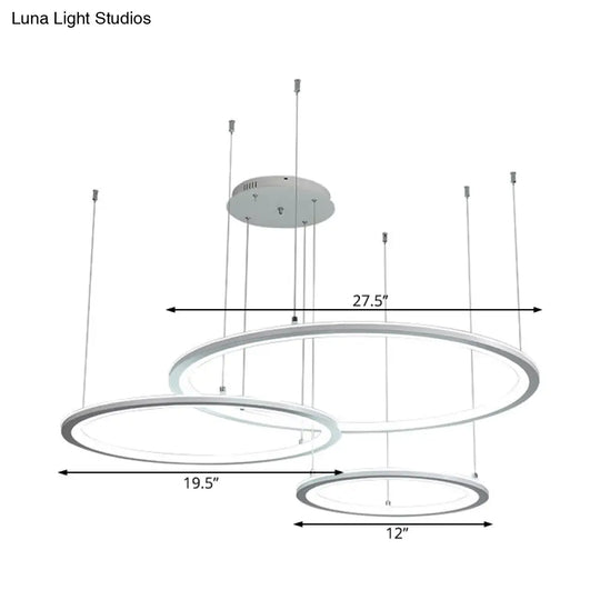 Modern White/Grey Circular Chandelier - 3/4 Lights Acrylic Led Pendant Lamp In White/Warm Light