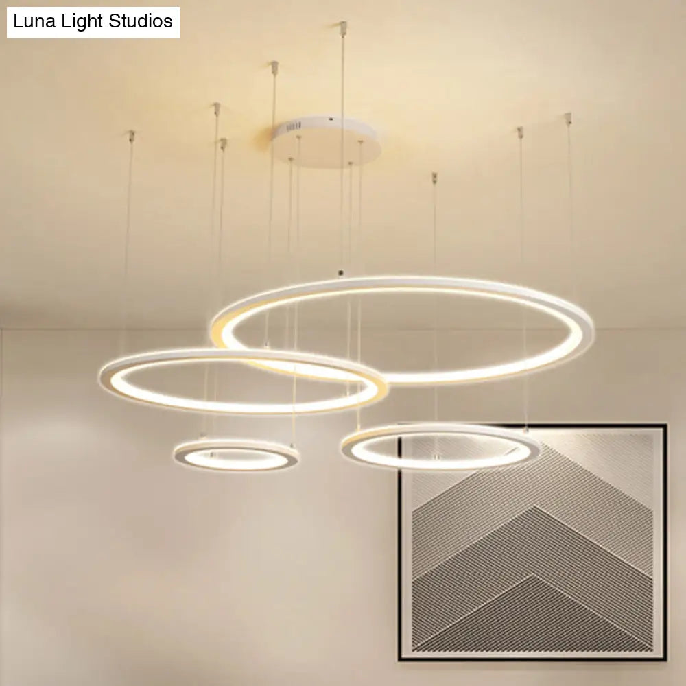 Modern White/Grey Circular Chandelier - 3/4 Lights Acrylic Led Pendant Lamp In White/Warm Light