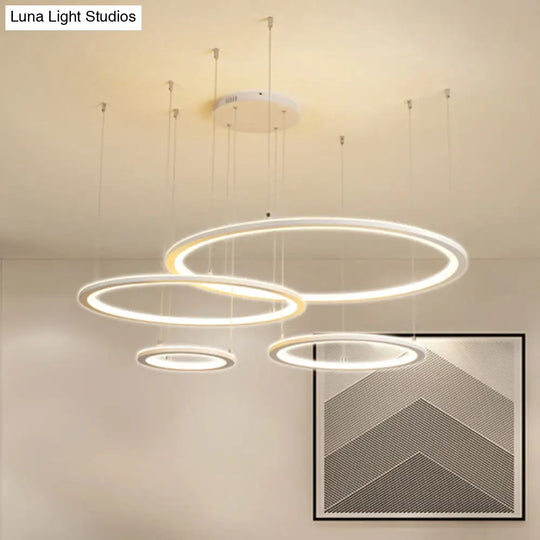 Modern White/Grey Circular Chandelier - 3/4 Lights Acrylic Led Pendant Lamp In White/Warm Light