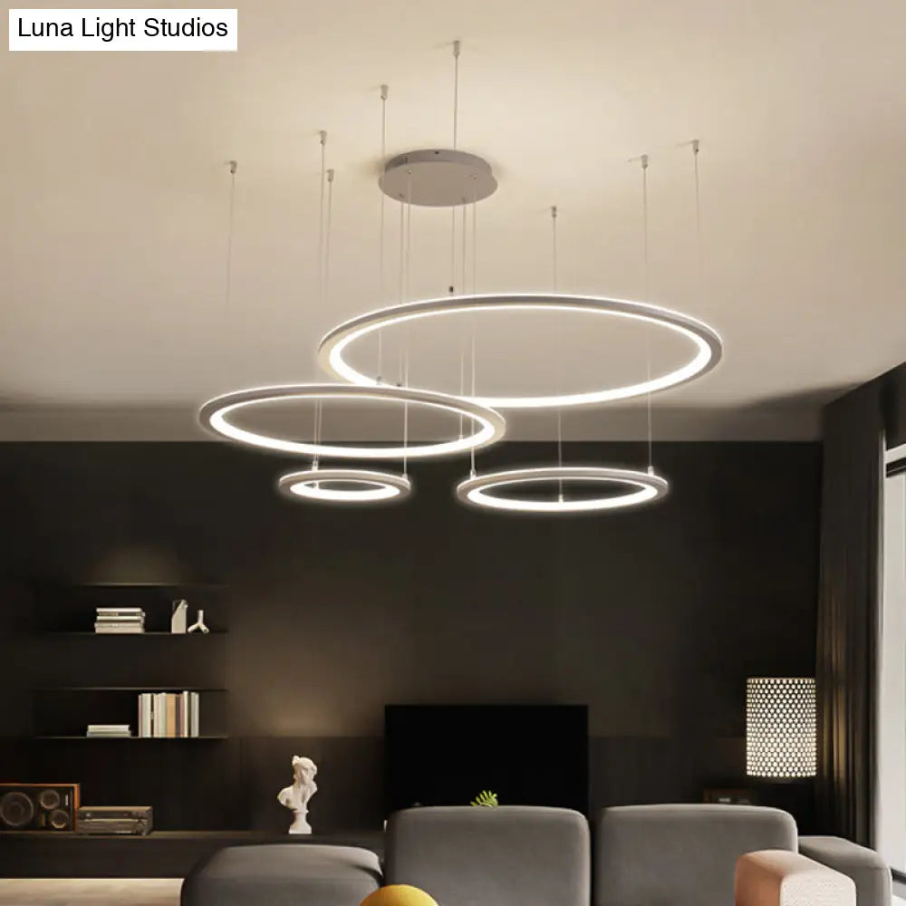 Modern White/Grey Circular Chandelier - 3/4 Lights Acrylic Led Pendant Lamp In White/Warm Light