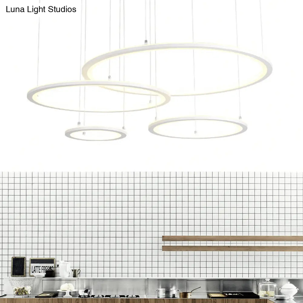 Modern White/Grey Circular Chandelier Lighting With Acrylic Led - 3/4 Lights Ceiling Pendant Lamp In