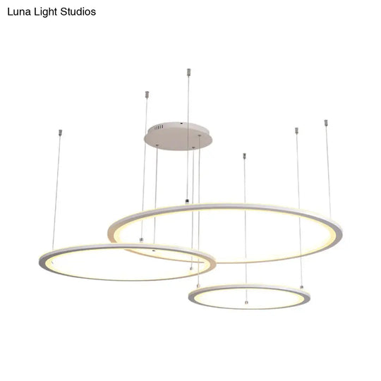 Modern White/Grey Circular Chandelier Lighting With Acrylic Led - 3/4 Lights Ceiling Pendant Lamp In