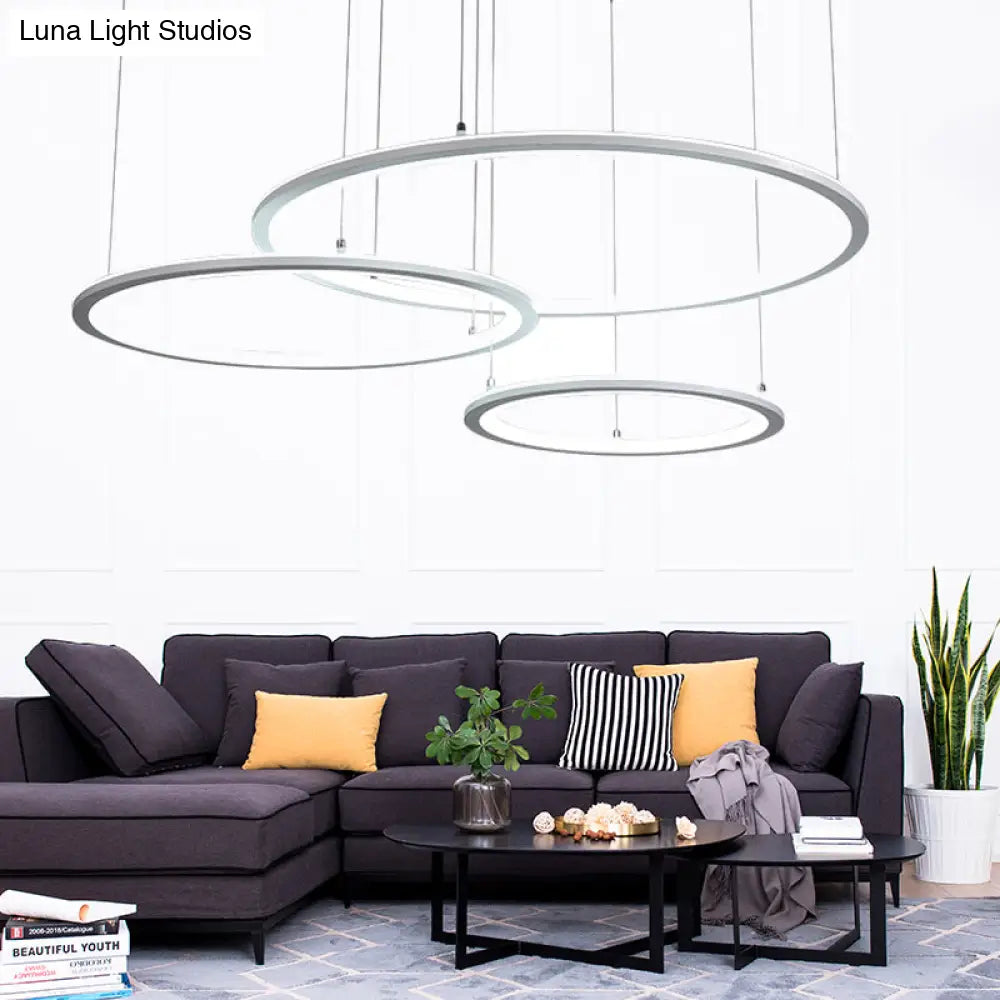 Modern White/Grey Circular Chandelier - 3/4 Lights Acrylic Led Pendant Lamp In White/Warm Light