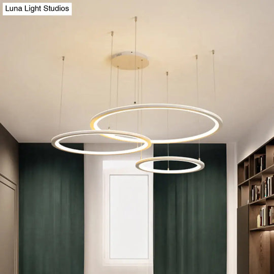 Modern White/Grey Circular Chandelier Lighting With Acrylic Led - 3/4 Lights Ceiling Pendant Lamp In