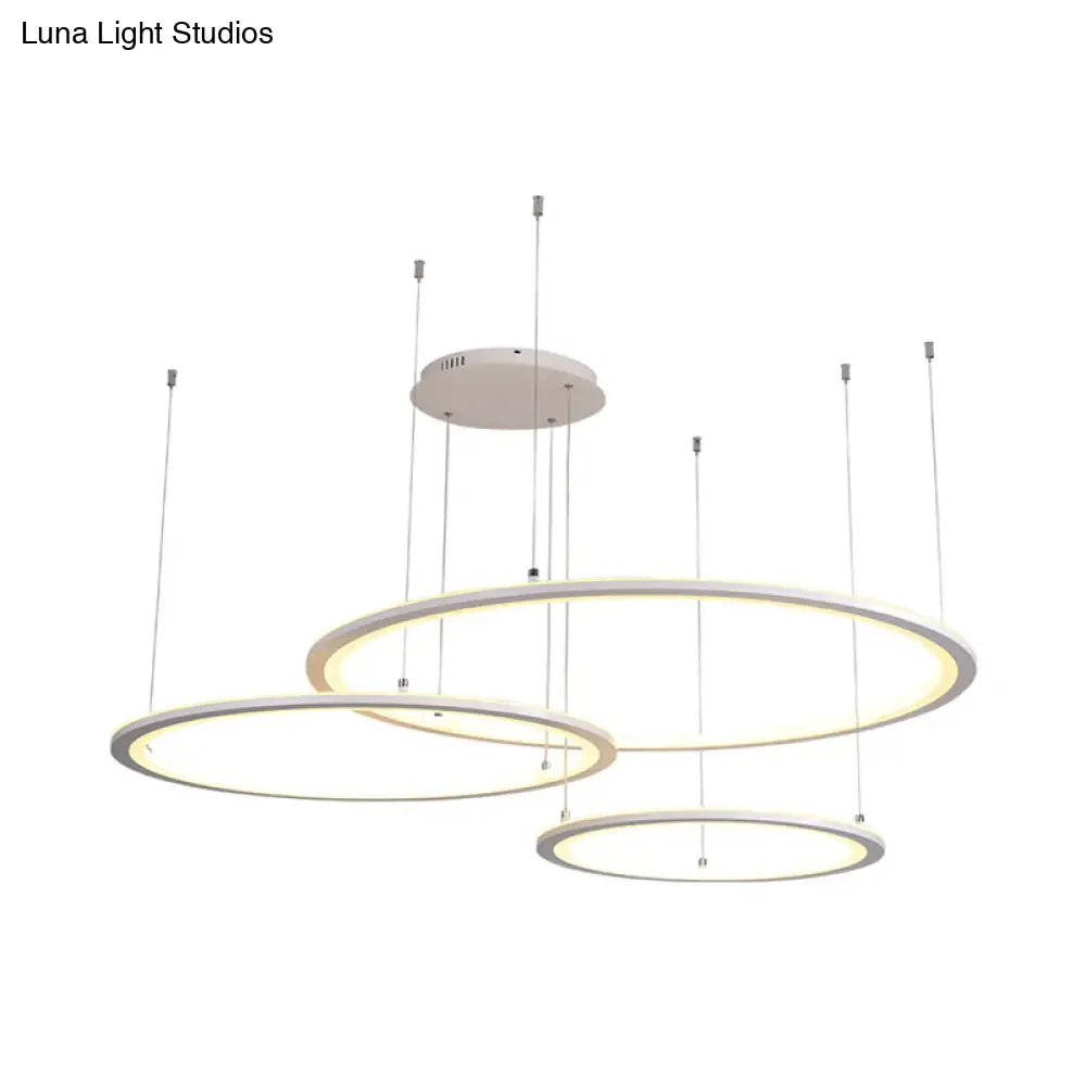 Modern White/Grey Circular Chandelier - 3/4 Lights Acrylic Led Pendant Lamp In White/Warm Light