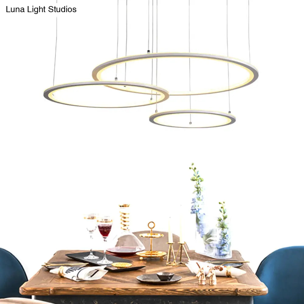 Modern White/Grey Circular Chandelier - 3/4 Lights Acrylic Led Pendant Lamp In White/Warm Light