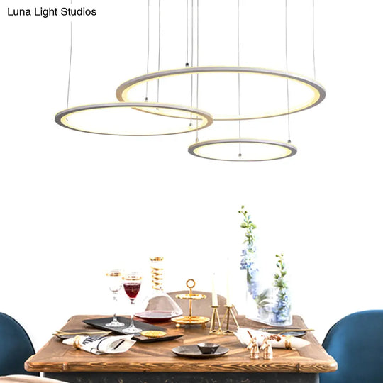 Modern White/Grey Circular Chandelier - 3/4 Lights Acrylic Led Pendant Lamp In White/Warm Light