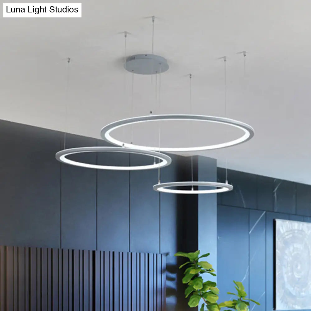 Modern White/Grey Circular Chandelier Lighting With Acrylic Led - 3/4 Lights Ceiling Pendant Lamp In