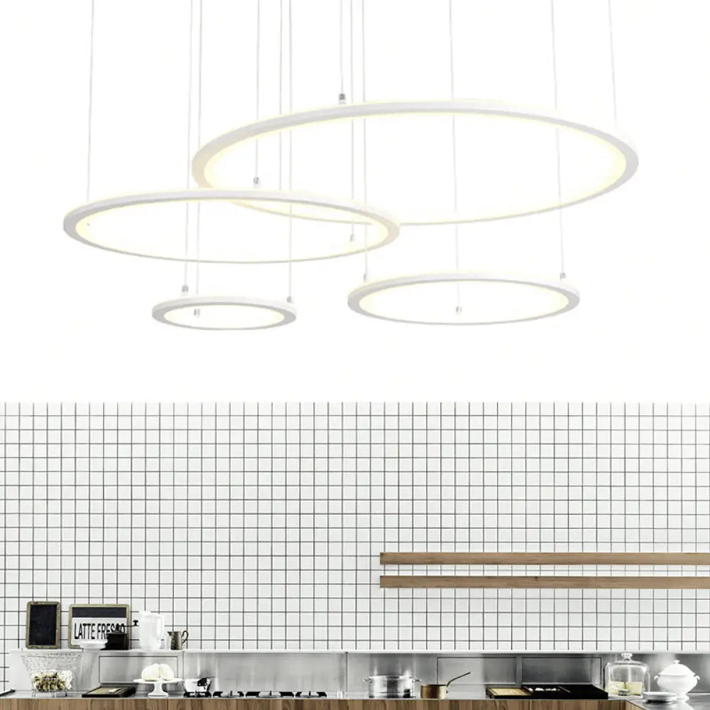 Modern White/Grey Circular Chandelier - 3/4 Lights Acrylic Led Pendant Lamp In White/Warm Light 4 /