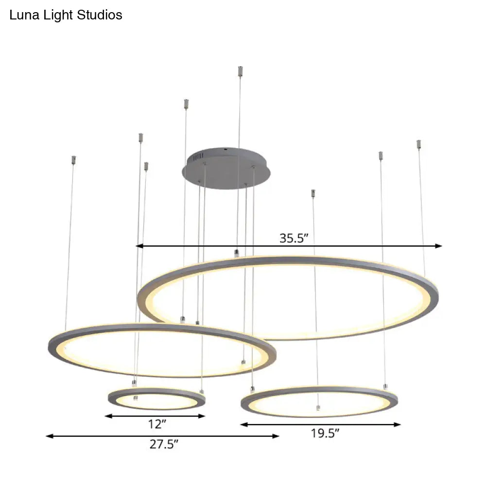 Modern White/Grey Circular Chandelier - 3/4 Lights Acrylic Led Pendant Lamp In White/Warm Light