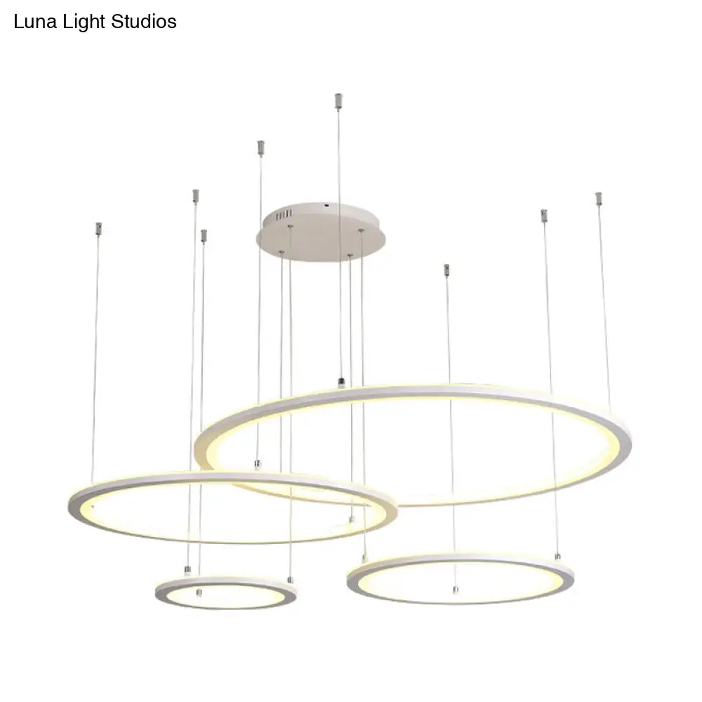 Modern White/Grey Circular Chandelier - 3/4 Lights Acrylic Led Pendant Lamp In White/Warm Light