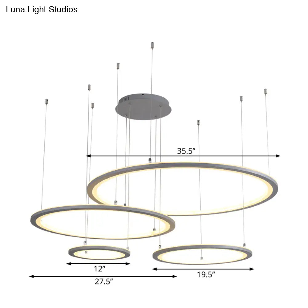 Modern White/Grey Circular Chandelier Lighting With Acrylic Led - 3/4 Lights Ceiling Pendant Lamp In