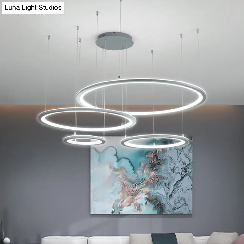 Modern White/Grey Circular Chandelier Lighting With Acrylic Led - 3/4 Lights Ceiling Pendant Lamp In