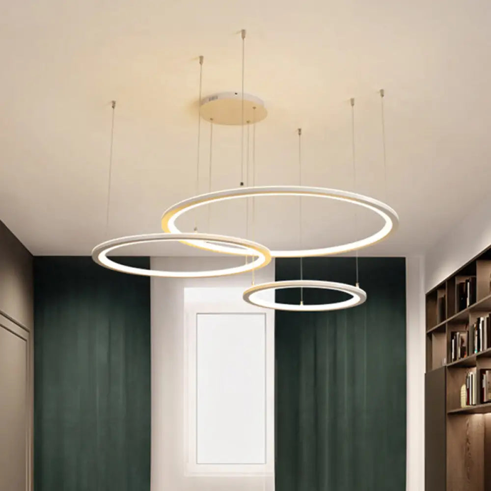 Modern White/Grey Circular Chandelier - 3/4 Lights Acrylic Led Pendant Lamp In White/Warm Light 3 /