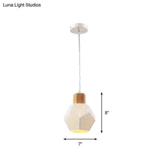 Modern White Bedroom Pendant Light Kit With Metal Polyhedron Shade