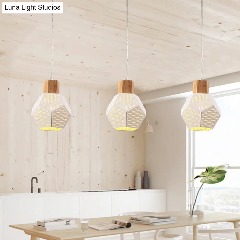 Modern White Bedroom Pendant Light Kit With Metal Polyhedron Shade