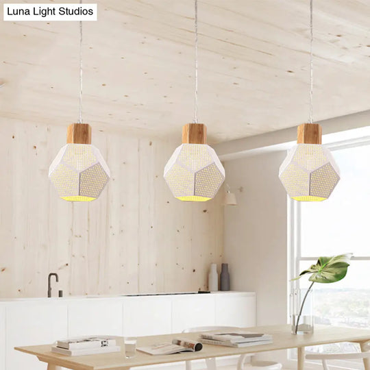 Modern White Bedroom Pendant Light Kit With Metal Polyhedron Shade