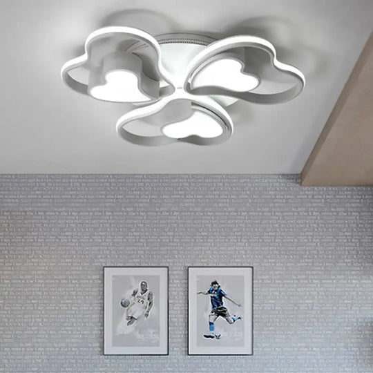 Modern White Heart Ceiling Light: Stylish Acrylic Flush Mount Fixture For Living Room 3 / Warm