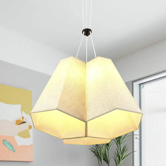 Modern White Hexagon Drop Pendant Ceiling Light With 3 Fabric Multi Bulbs