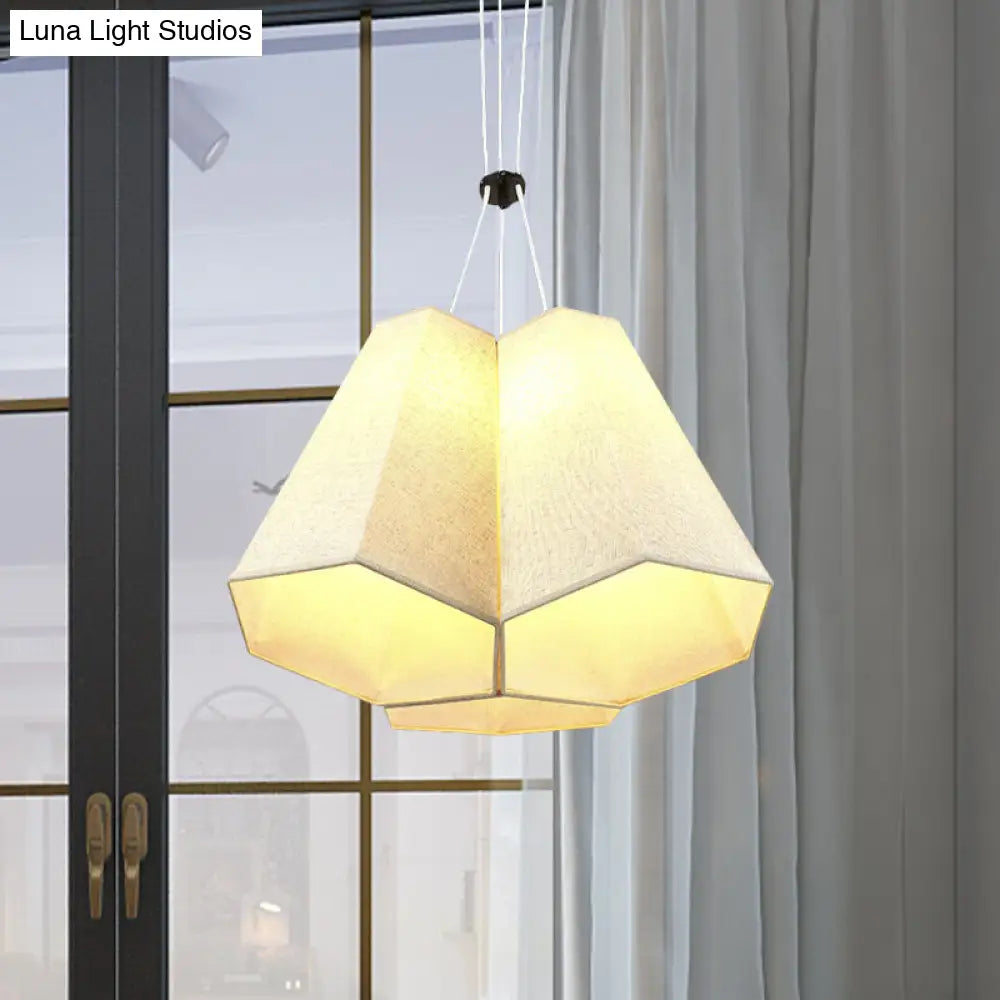 Modern White Hexagon Pyramid Drop Pendant Ceiling Light With Fabric Shade And 3 Bulbs