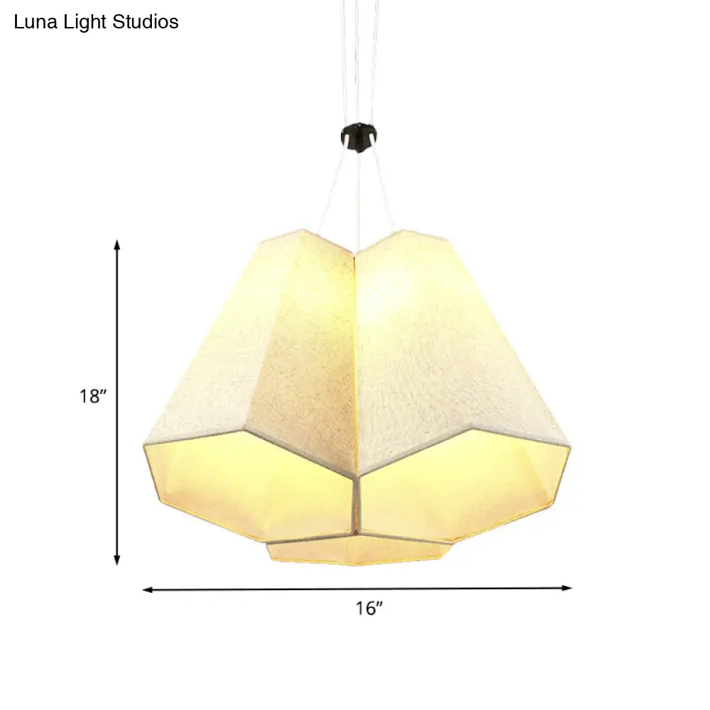 Modern White Hexagon Drop Pendant Ceiling Light With 3 Fabric Multi Bulbs