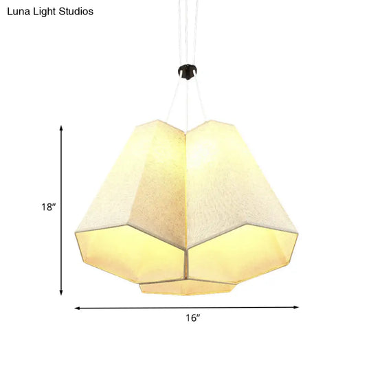 Modern White Hexagon Pyramid Drop Pendant Ceiling Light With Fabric Shade And 3 Bulbs