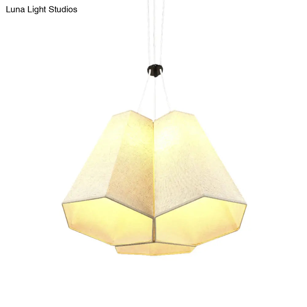 Modern White Hexagon Drop Pendant Ceiling Light With 3 Fabric Multi Bulbs