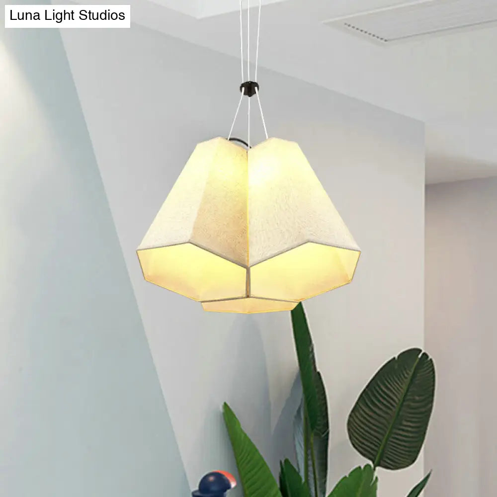 Modern White Hexagon Pyramid Drop Pendant Ceiling Light With Fabric Shade And 3 Bulbs