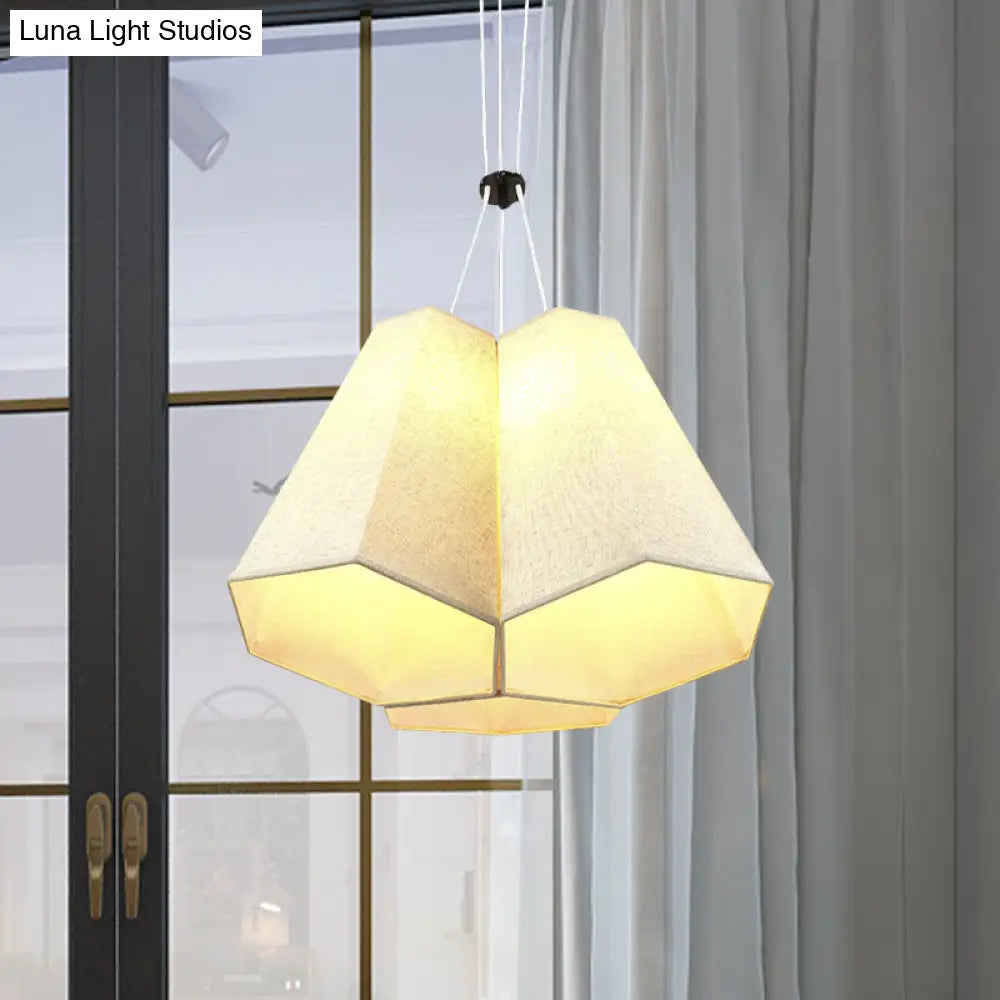Modern White Hexagon Drop Pendant Ceiling Light With 3 Fabric Multi Bulbs