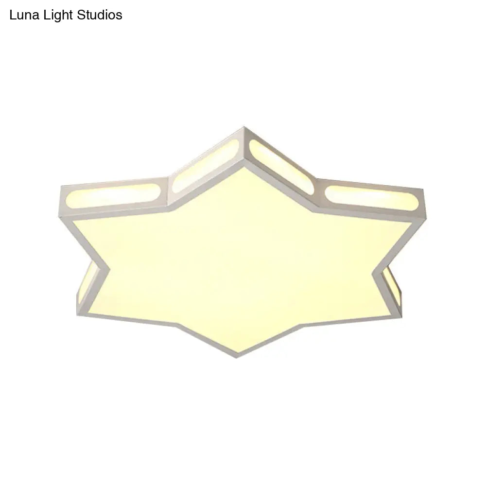 Modern White Hexagonal Star Flush Mount Ceiling Light For Living Room - Acrylic
