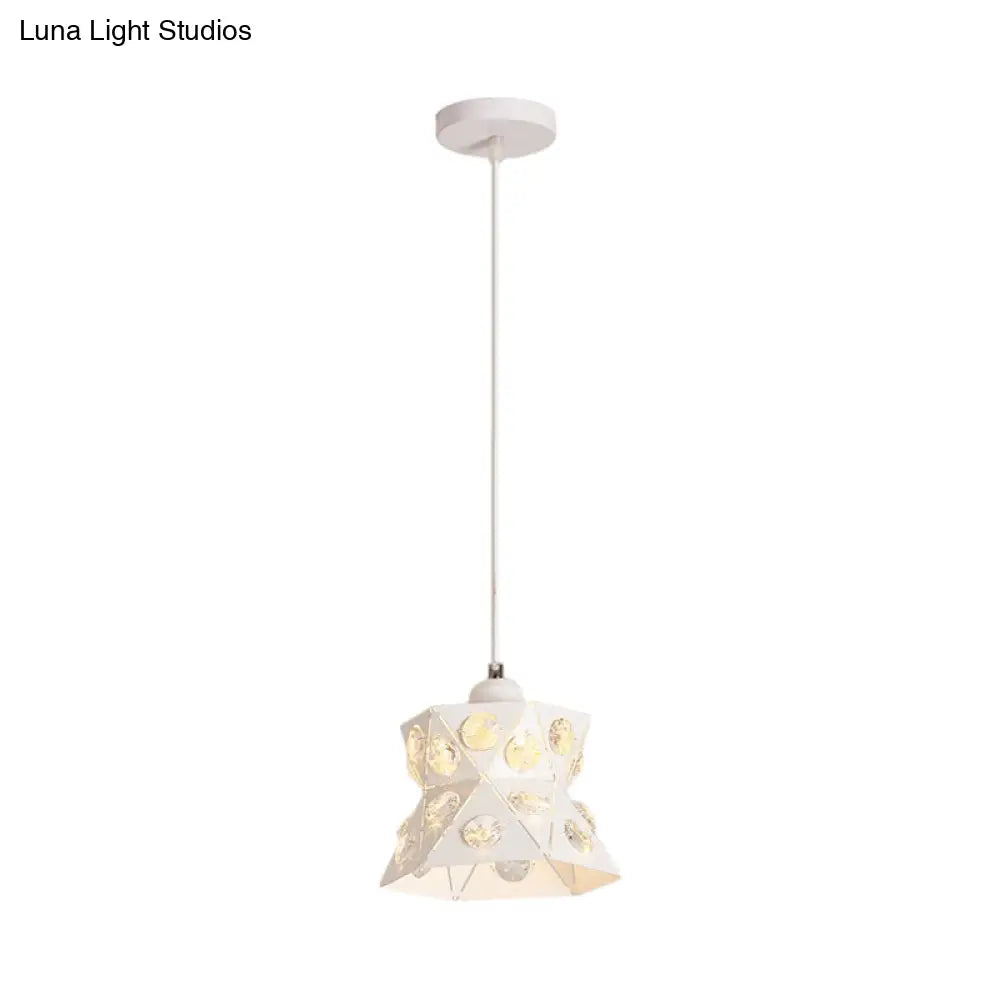 Modern White Iron 1-Light Hourglass Ceiling Pendant With Crystal Accents - Perfect For Restaurants