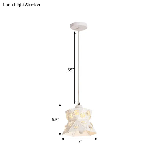 Modern White Iron 1-Light Hourglass Ceiling Pendant With Crystal Accents - Perfect For Restaurants