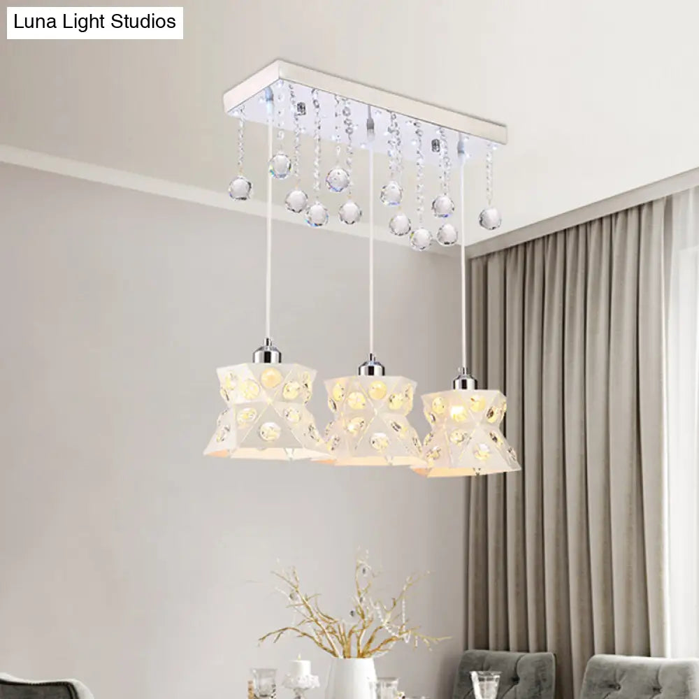 Modern White Iron 3-Bulb Suspension Lamp For Hourglass Restaurant