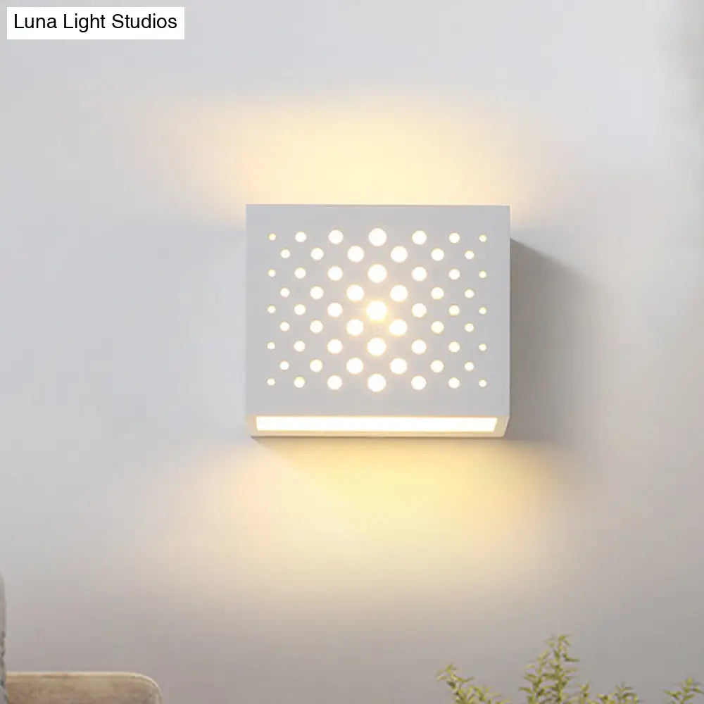 Modern White Laser-Cut Box Wall Light Sconce - 1 Head Gypsum Led Lamp